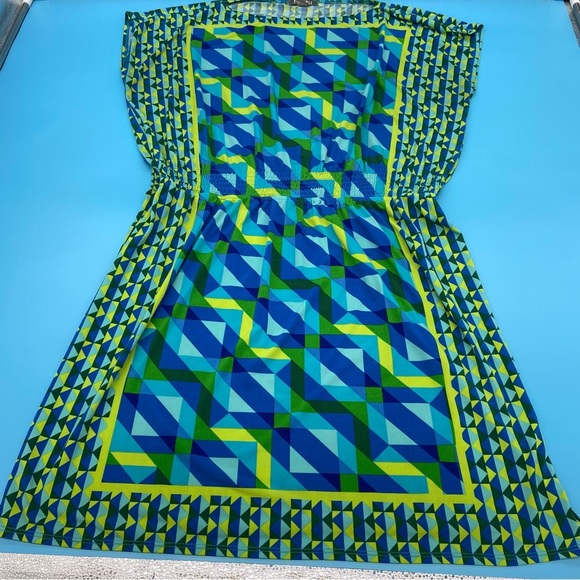 Roz & Ali Geometric Blue and Green Coverup Dress Size 14 - Picture 6 of 6